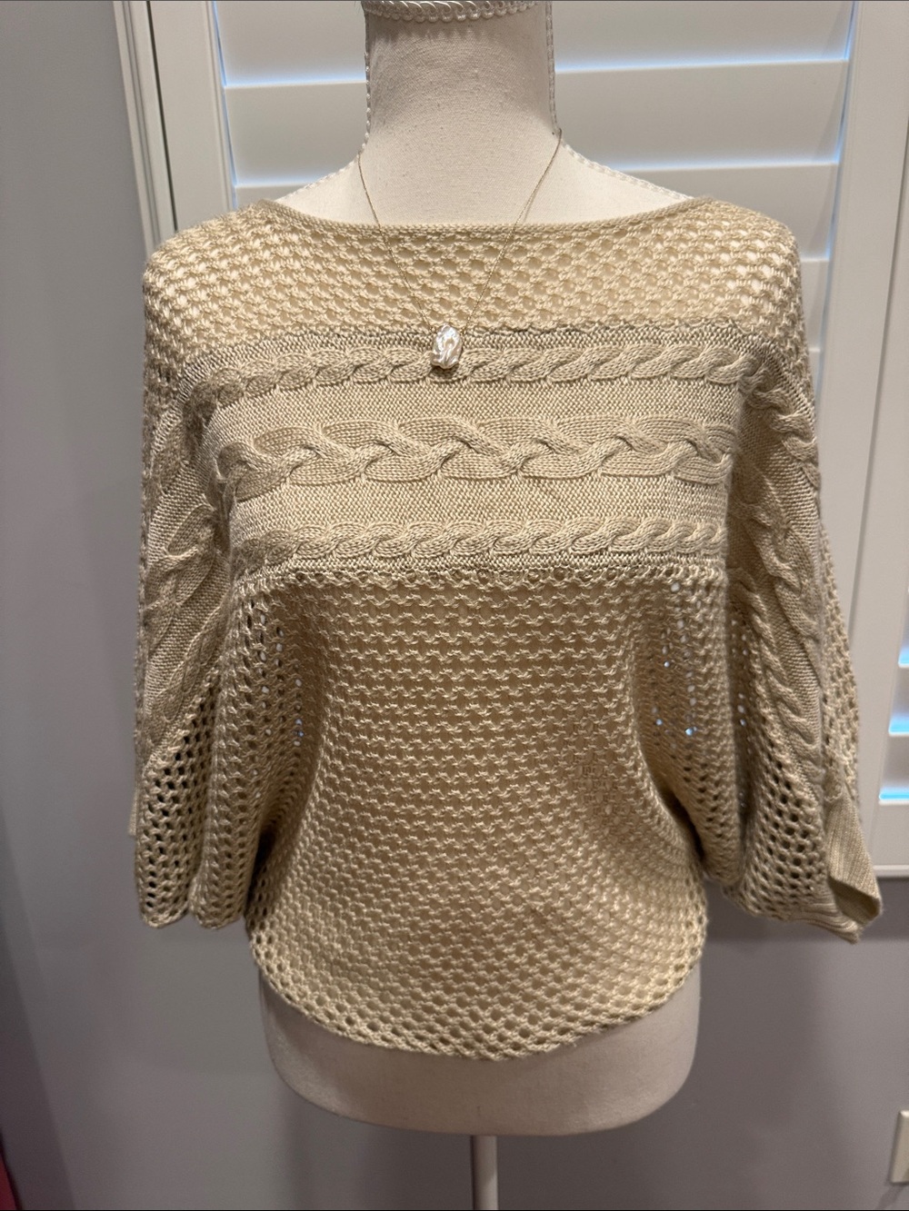APRICOT Cream Off-the-Shoulder Cable & Open-Knit Sweater